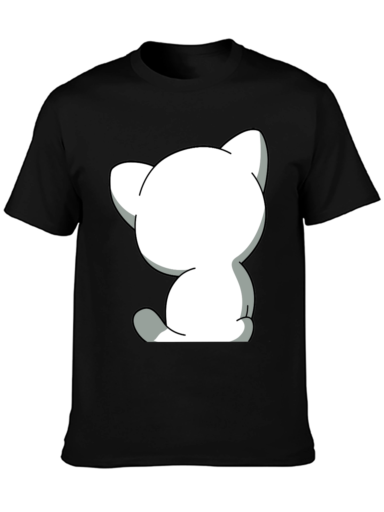 Black Cute Cartoon Cat Graphic Tee - Unisex Black T-Shirt view 3