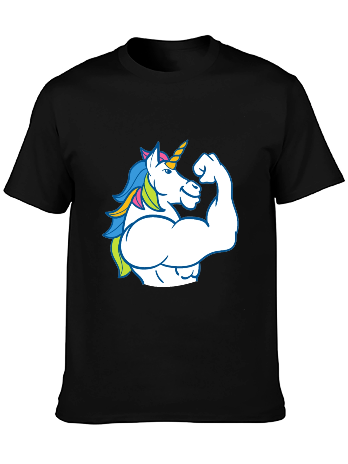 Black Muscle Unicorn Black T-Shirt - Fun Graphic Tee view 3