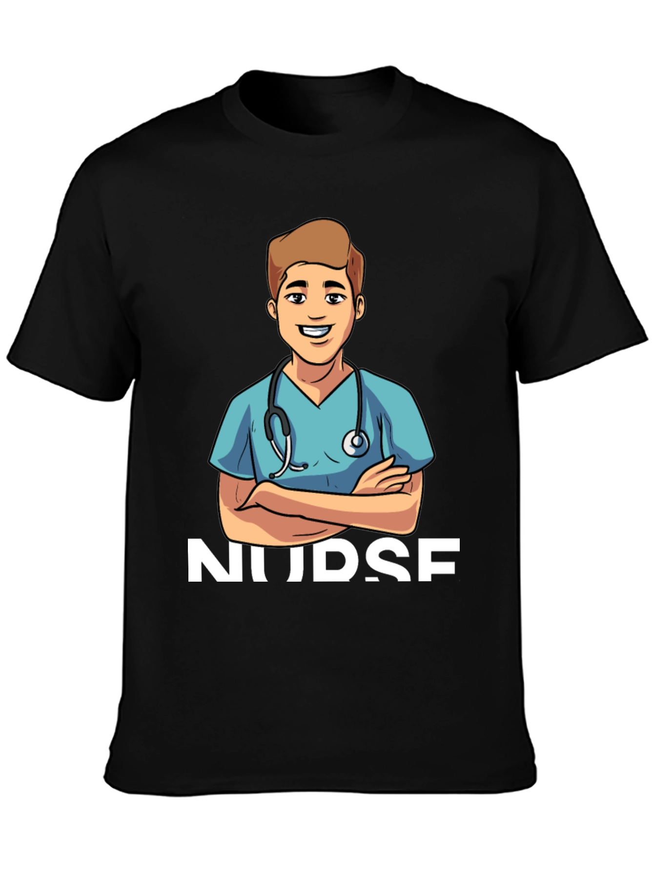 Black Cartoon Nurse T-Shirt - Black Cotton Blend view 3