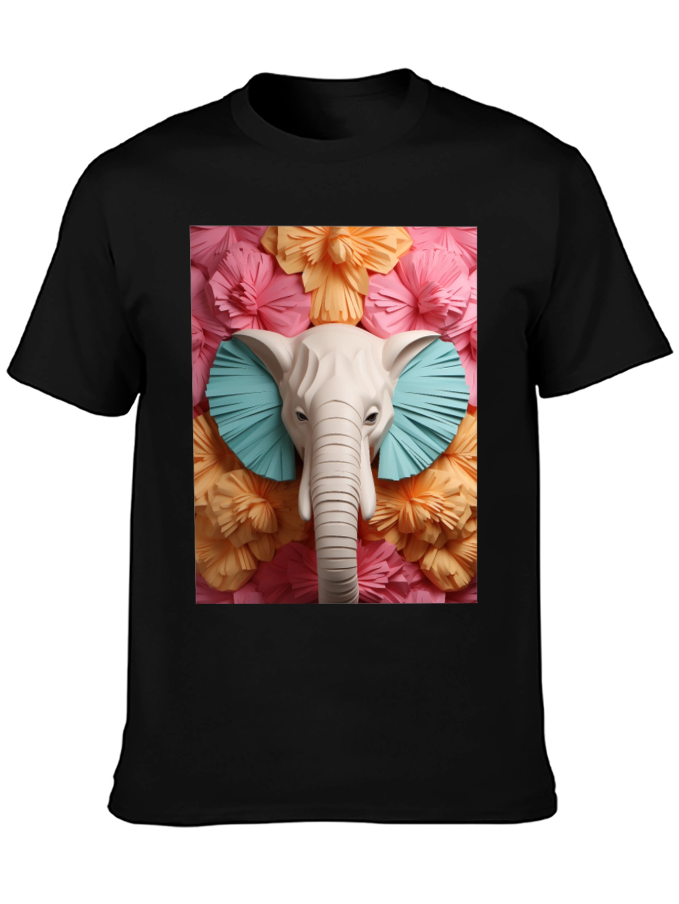 Black Elephant Floral Tee - Unique Graphic Print T-Shirt view 3