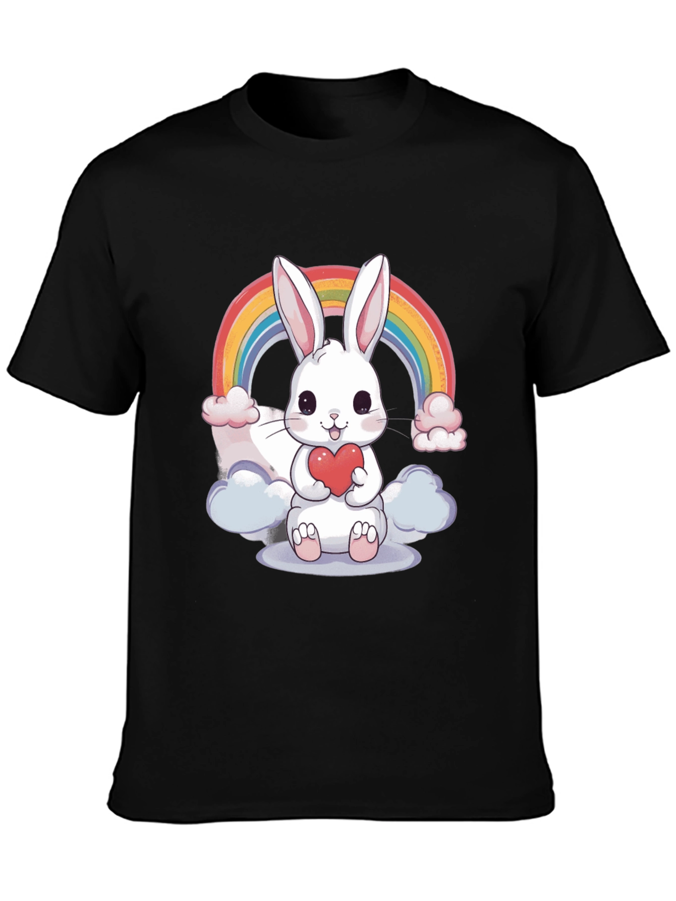 Black Cute Bunny Rainbow T-Shirt view 3