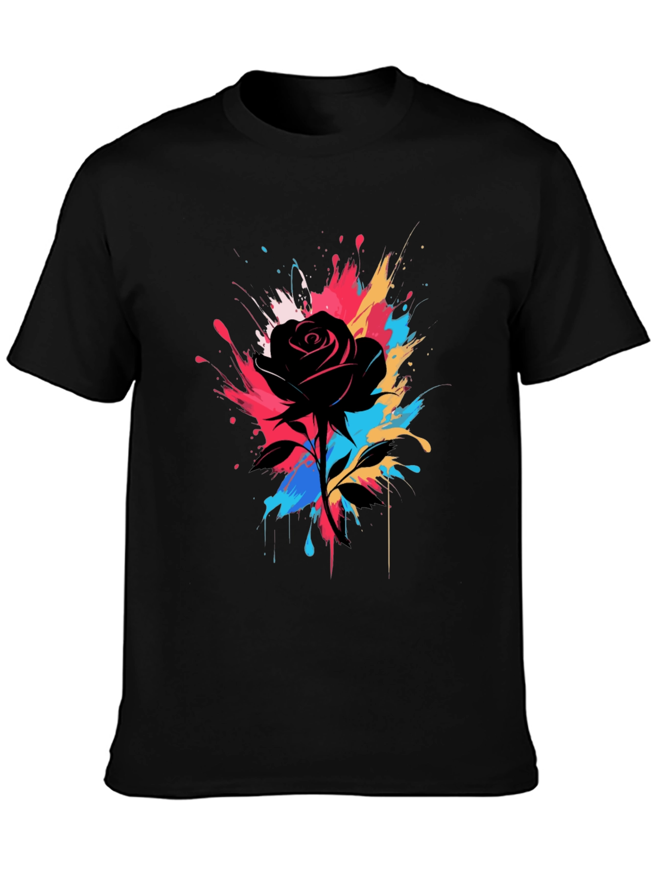 Black Black Rose Splash T-Shirt - Unique Artistic Design view 3