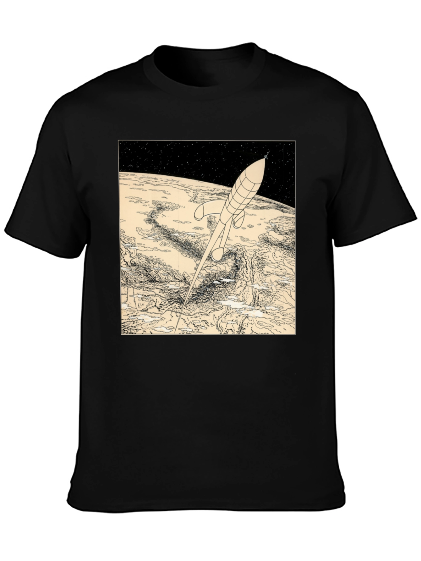 Black Retro Rocket T-Shirt - Vintage Space Design view 3
