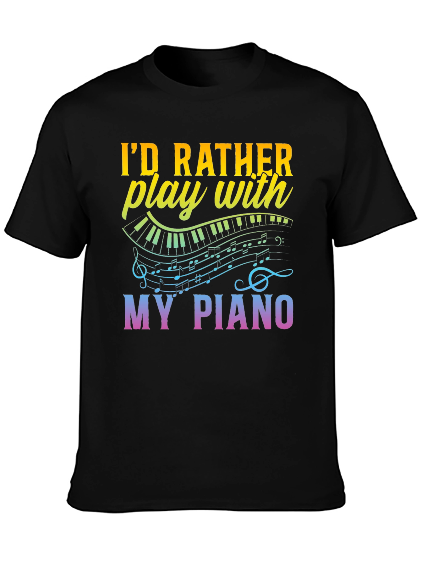 Black Piano Lover's T-Shirt - I'd Rather Play My Piano Tee view 3