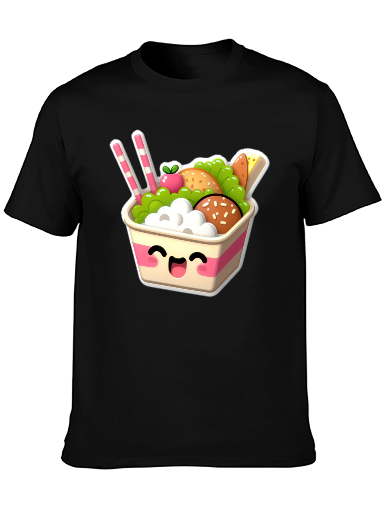 Black Kawaii Food Bowl Graphic Tee - Cute Comfort Style view 3