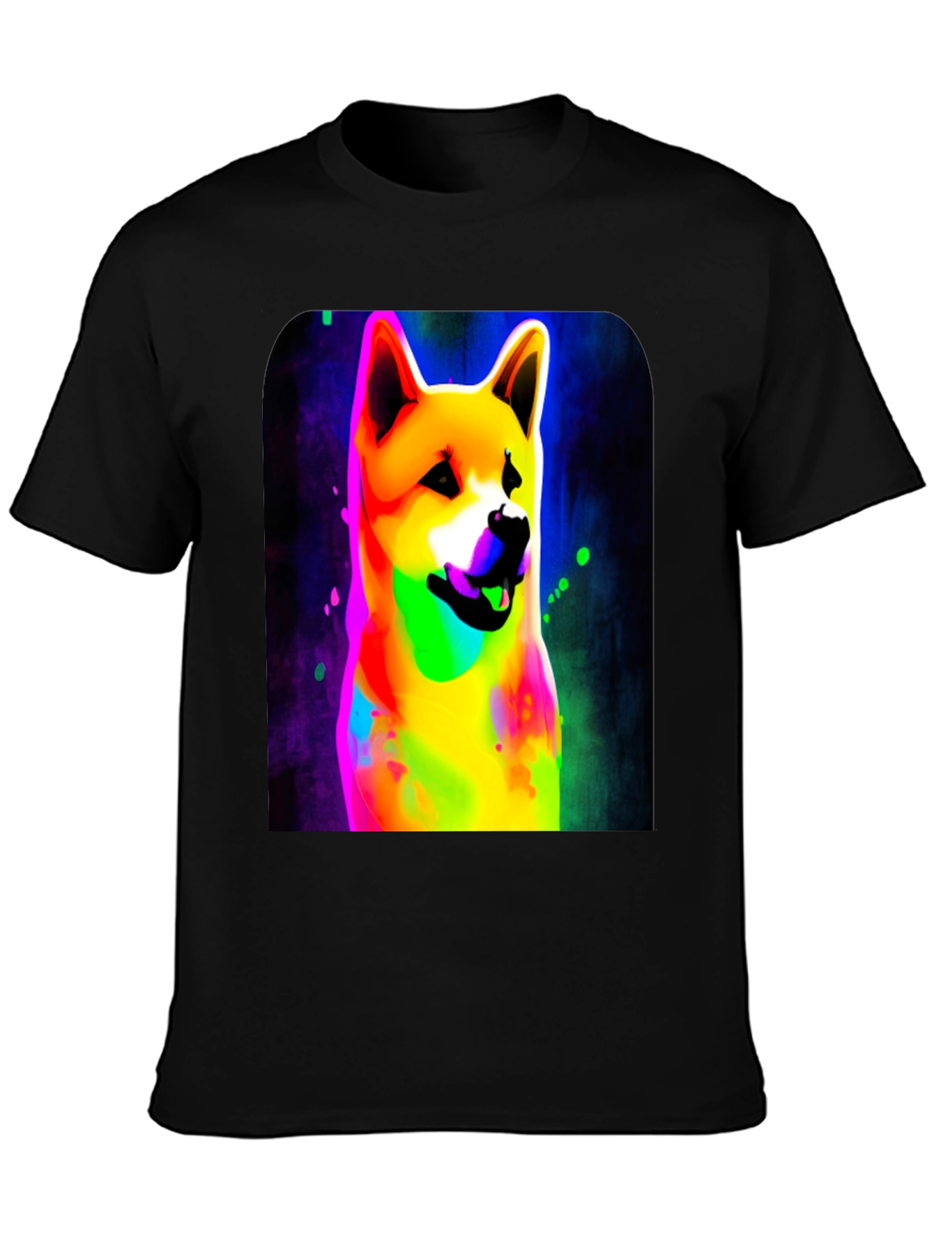 Black Colorful Shiba Inu Dog Graphic Tee - Black Cotton Blend view 3