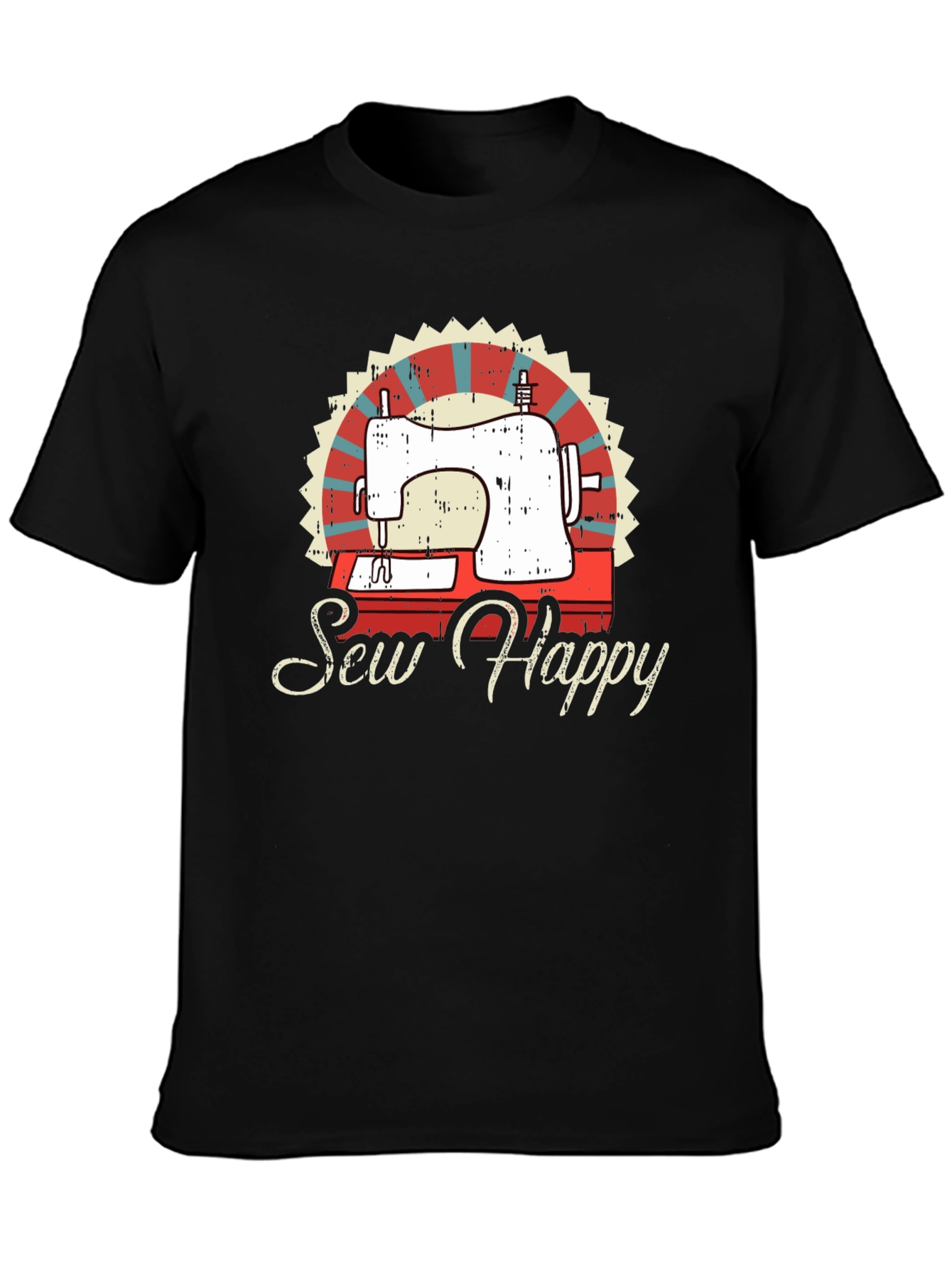 Black Sew Happy Sewing Machine Graphic Tee view 3
