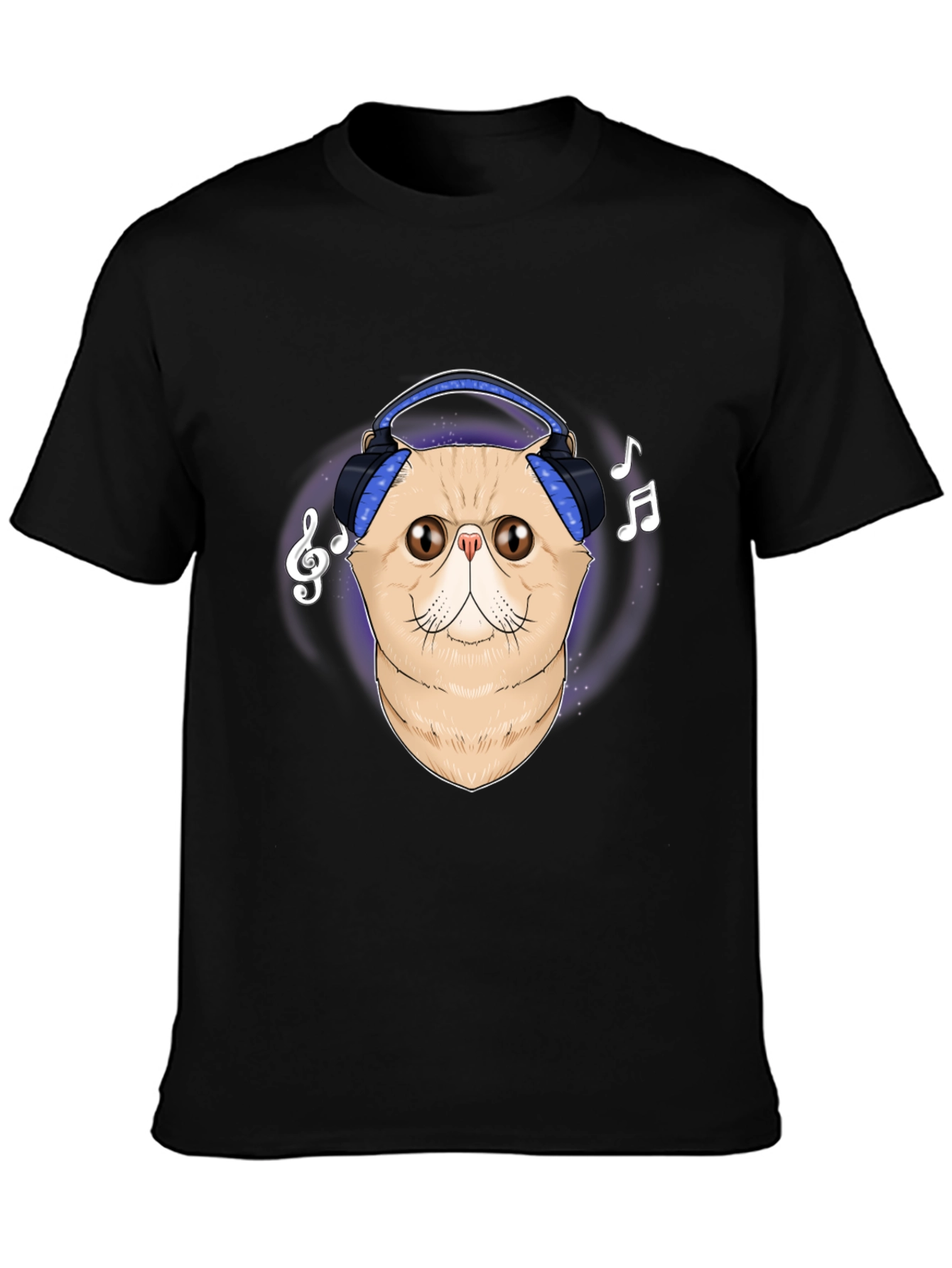 Black Cool Cat Headphones Graphic T-Shirt view 3
