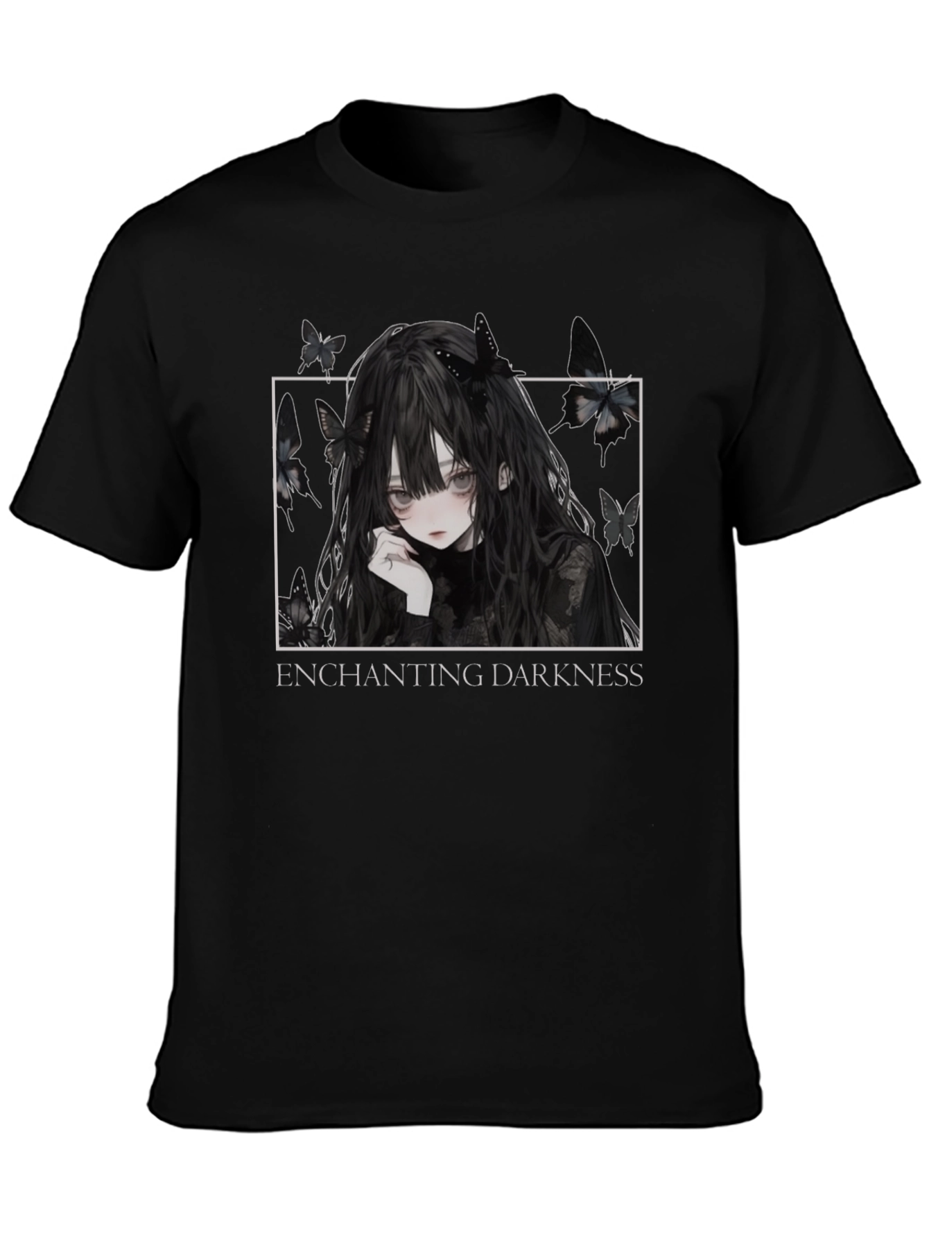 Black Enchanting Darkness Anime Girl Graphic Tee - Black view 3