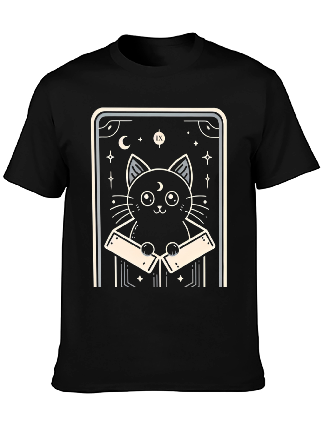 Black Mystic Cat Tarot Card T-Shirt view 3