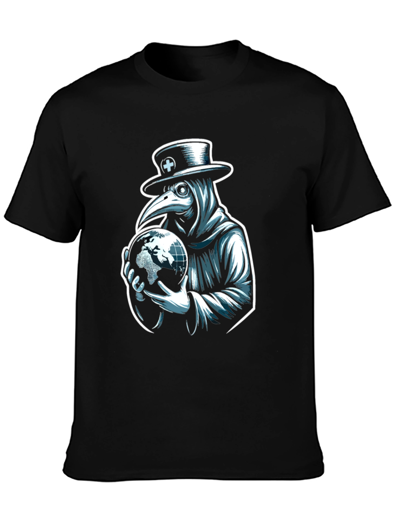 Black Plague Doctor Globe Graphic Tee - Unique Design view 3