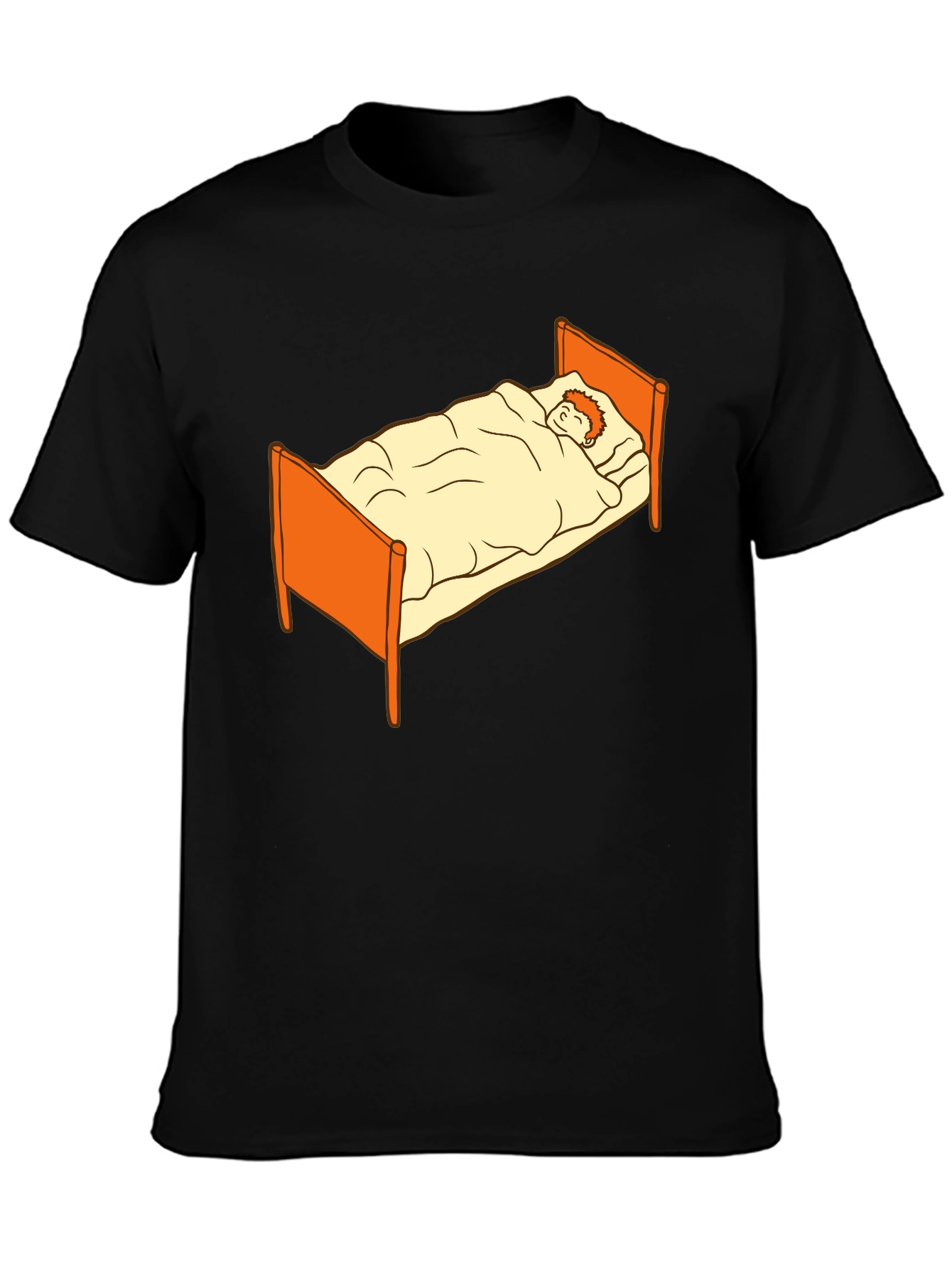 Black Sleepy Cartoon Man in Bed Graphic Tee - Black view 3