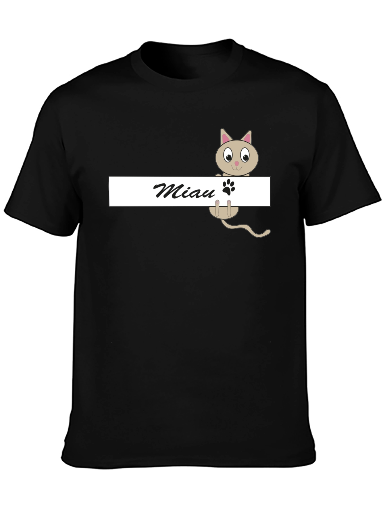 Black Cute "Miau" Cat Graphic T-Shirt view 3