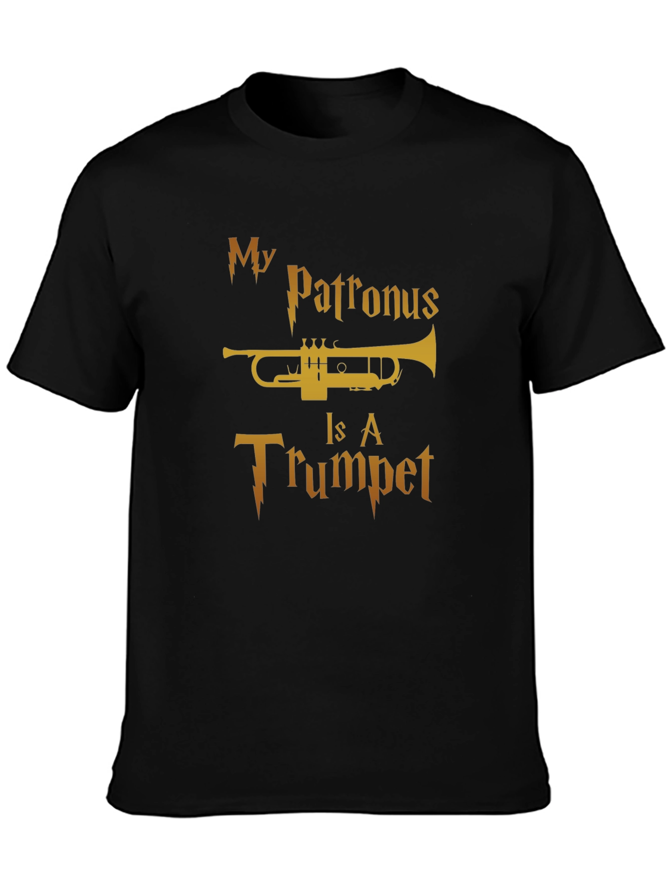 Black My Patronus is a Trumpet T-Shirt view 3