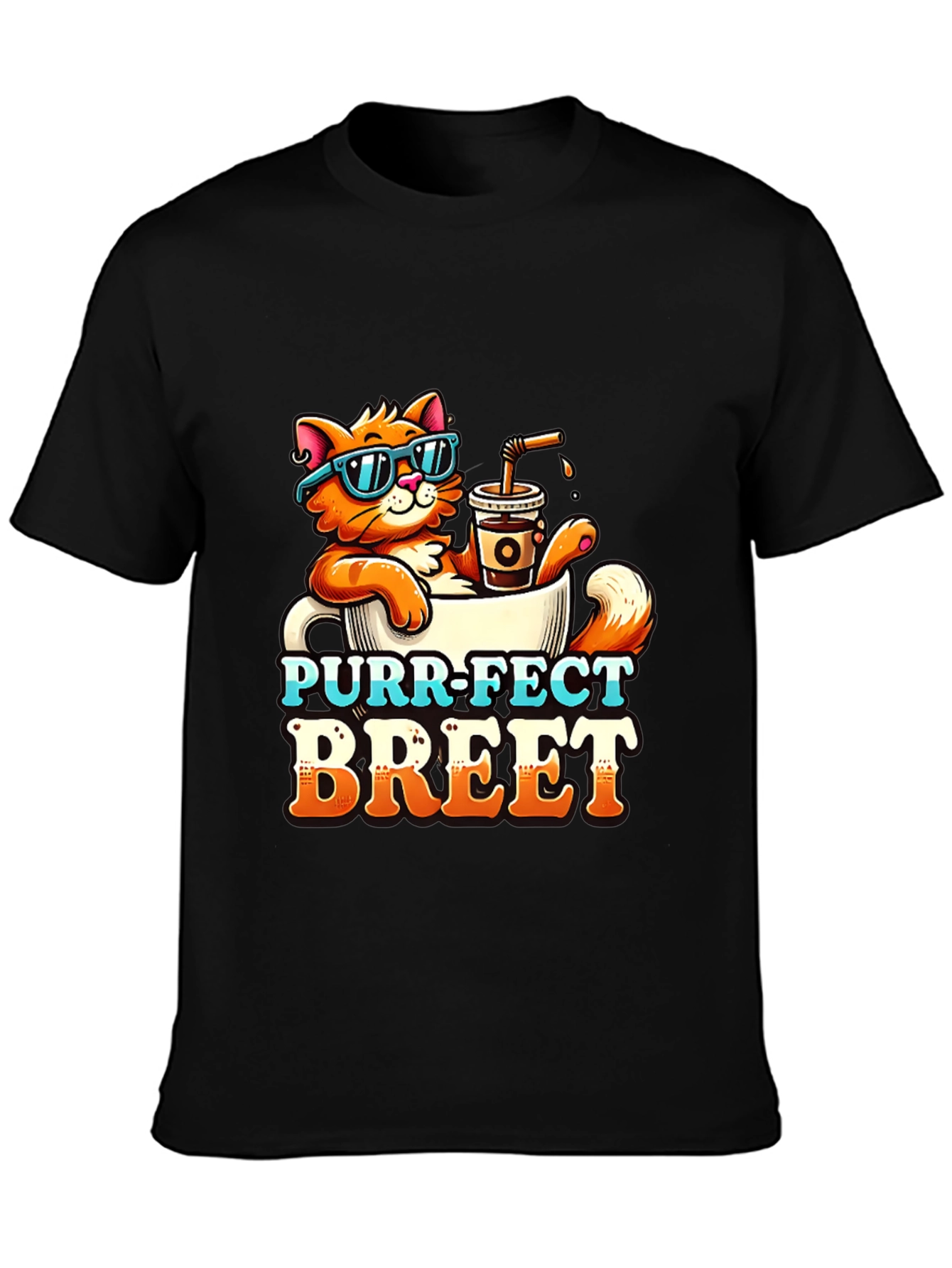 Black Purr-Fect Brew T-Shirt: Cat Coffee Lover Tee view 3