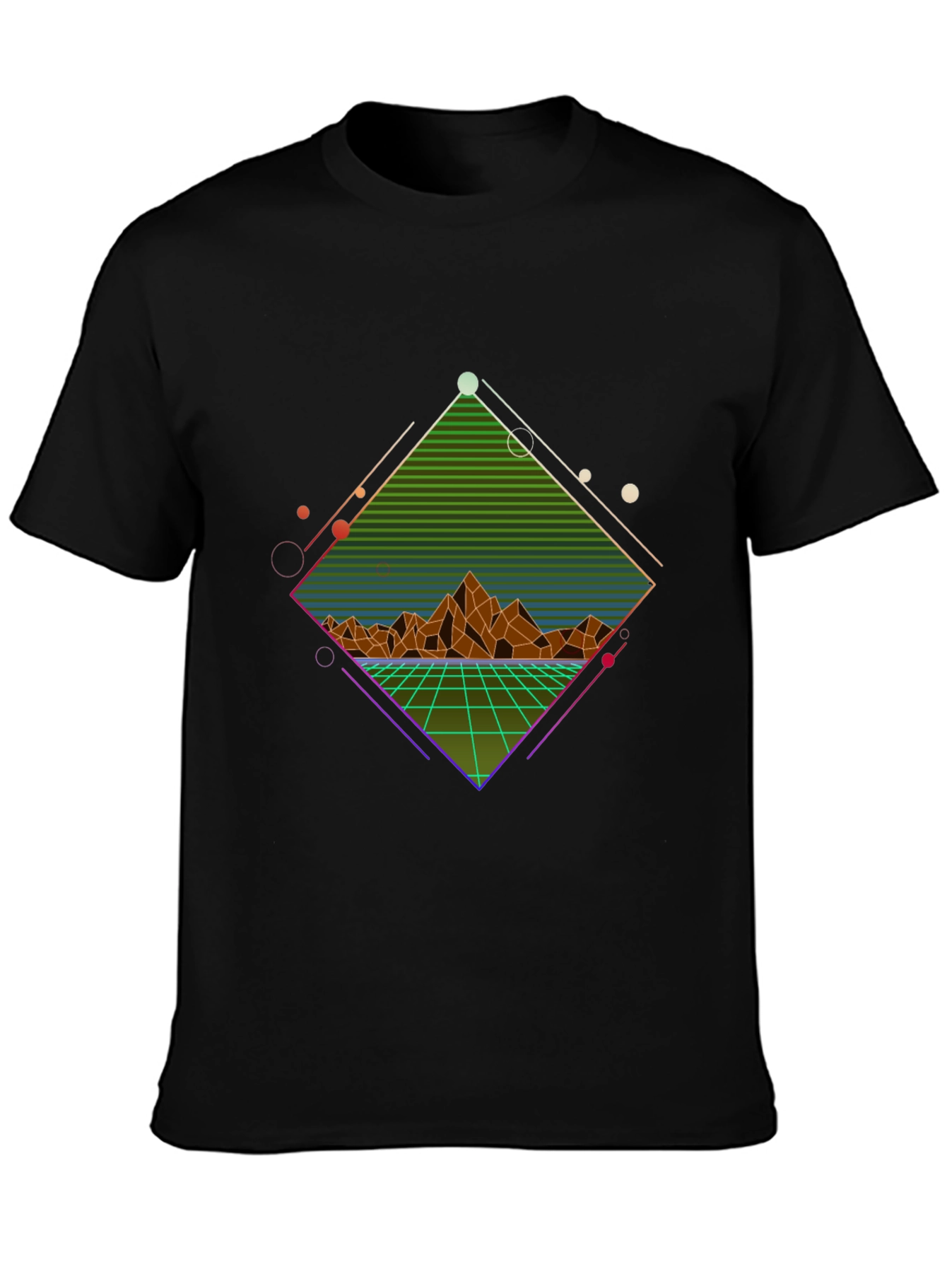 Black Retro Geometric Mountain T-Shirt view 3