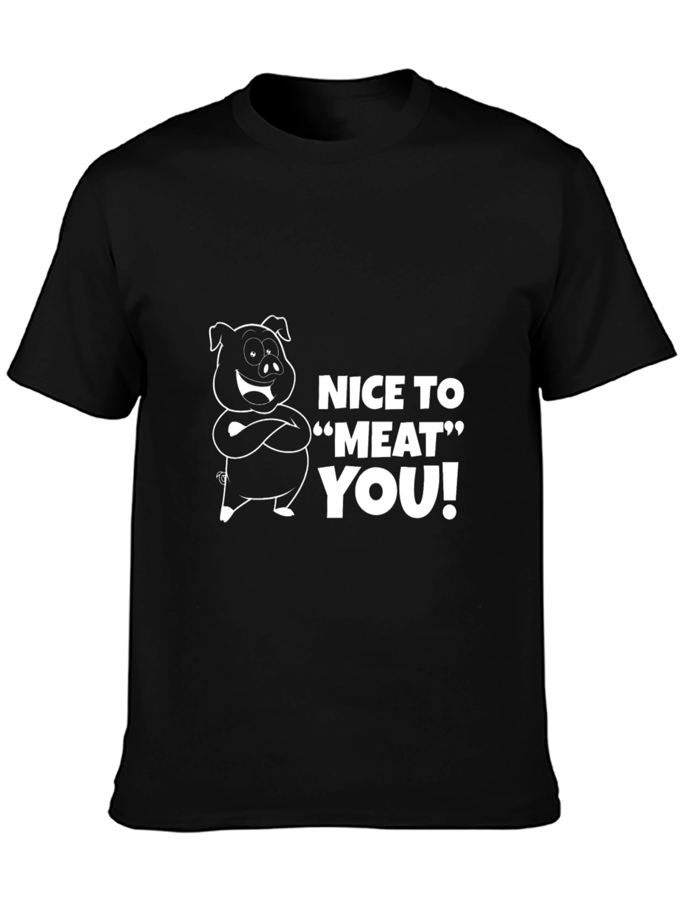 Black Nice to Meat You Pig Graphic Black T-Shirt view 3