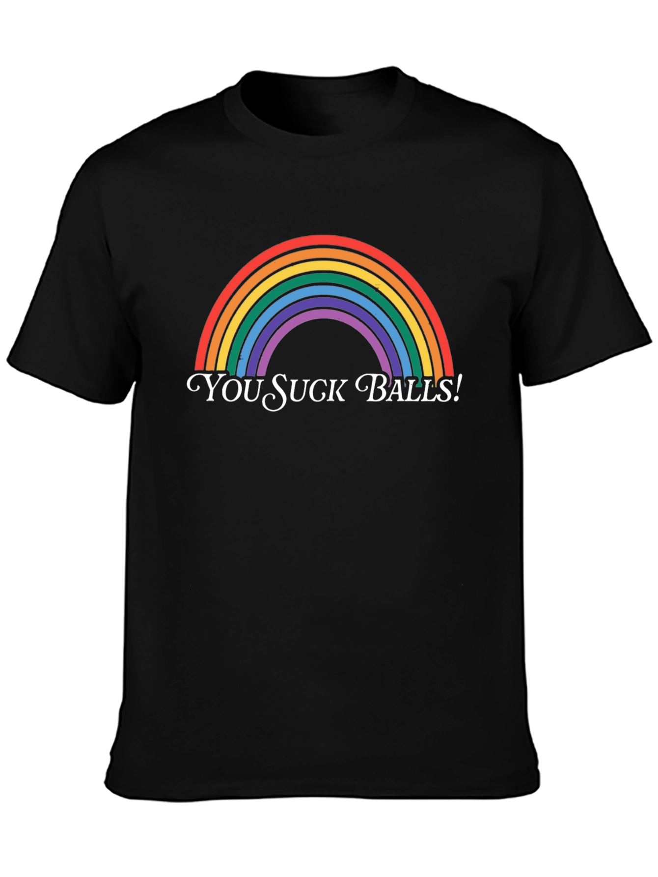 Black Rainbow You Suck Balls Graphic Tee - Adult Humor view 3