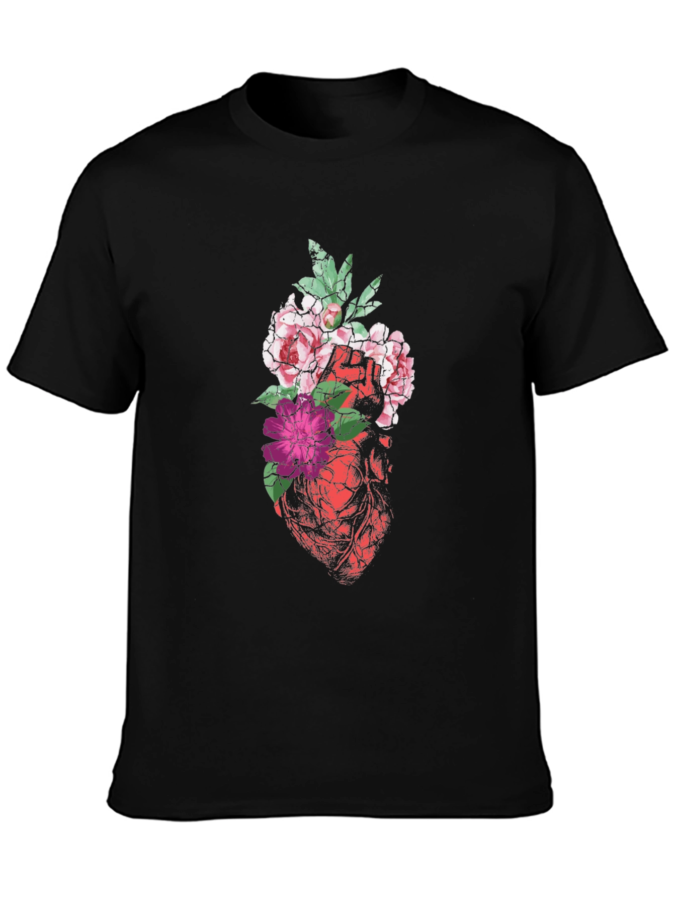 Black Floral Heart Graphic Tee - Black view 3