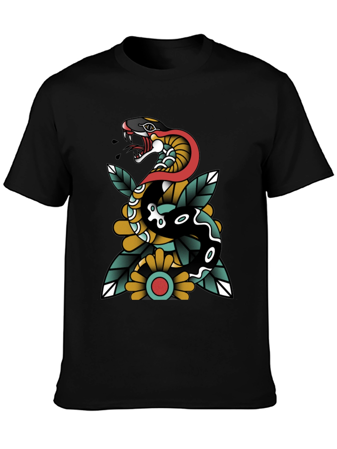 Black Snake & Flower Graphic Tee - Traditional Tattoo Style view 3