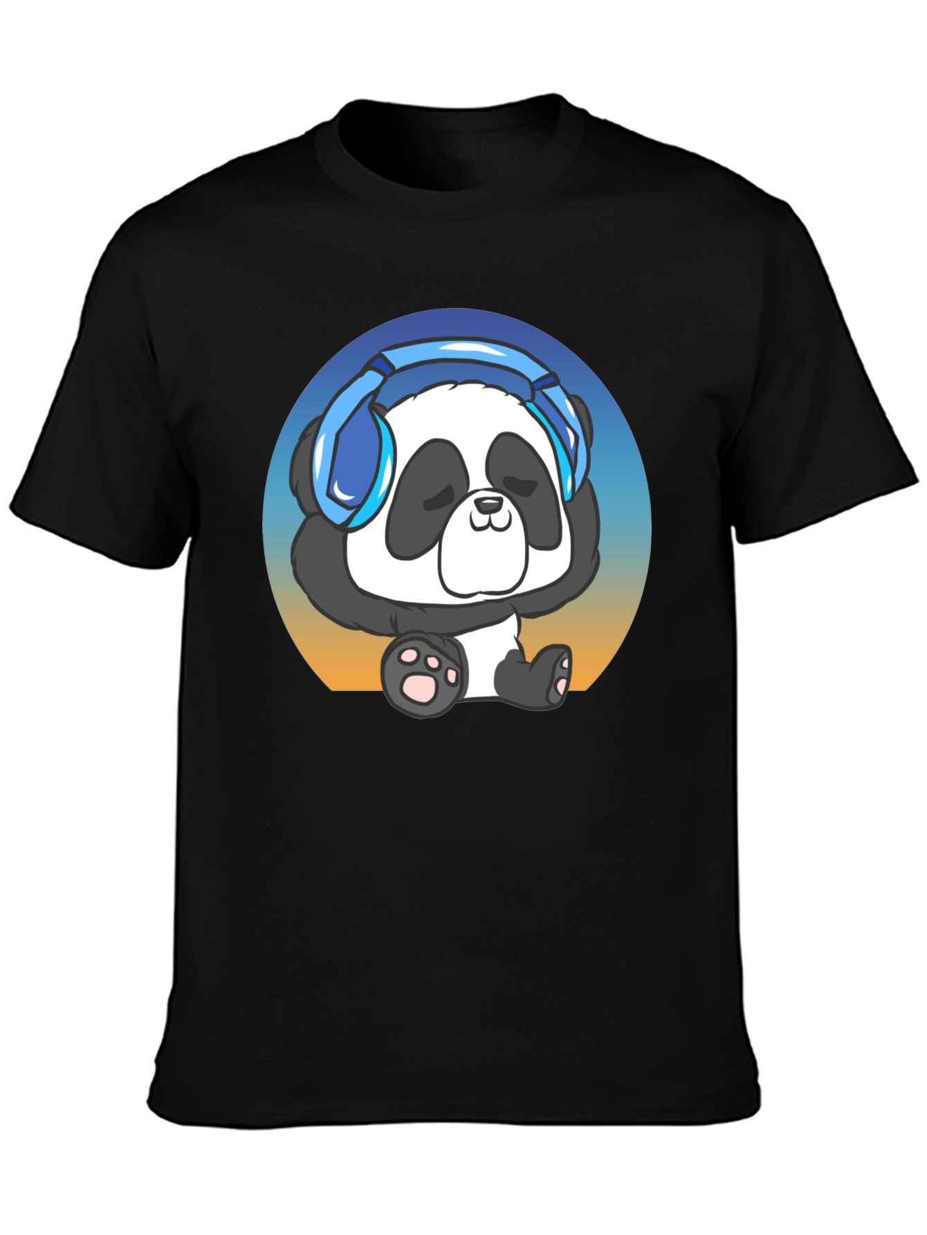 Black Cool Panda Headphone Graphic T-Shirt view 3