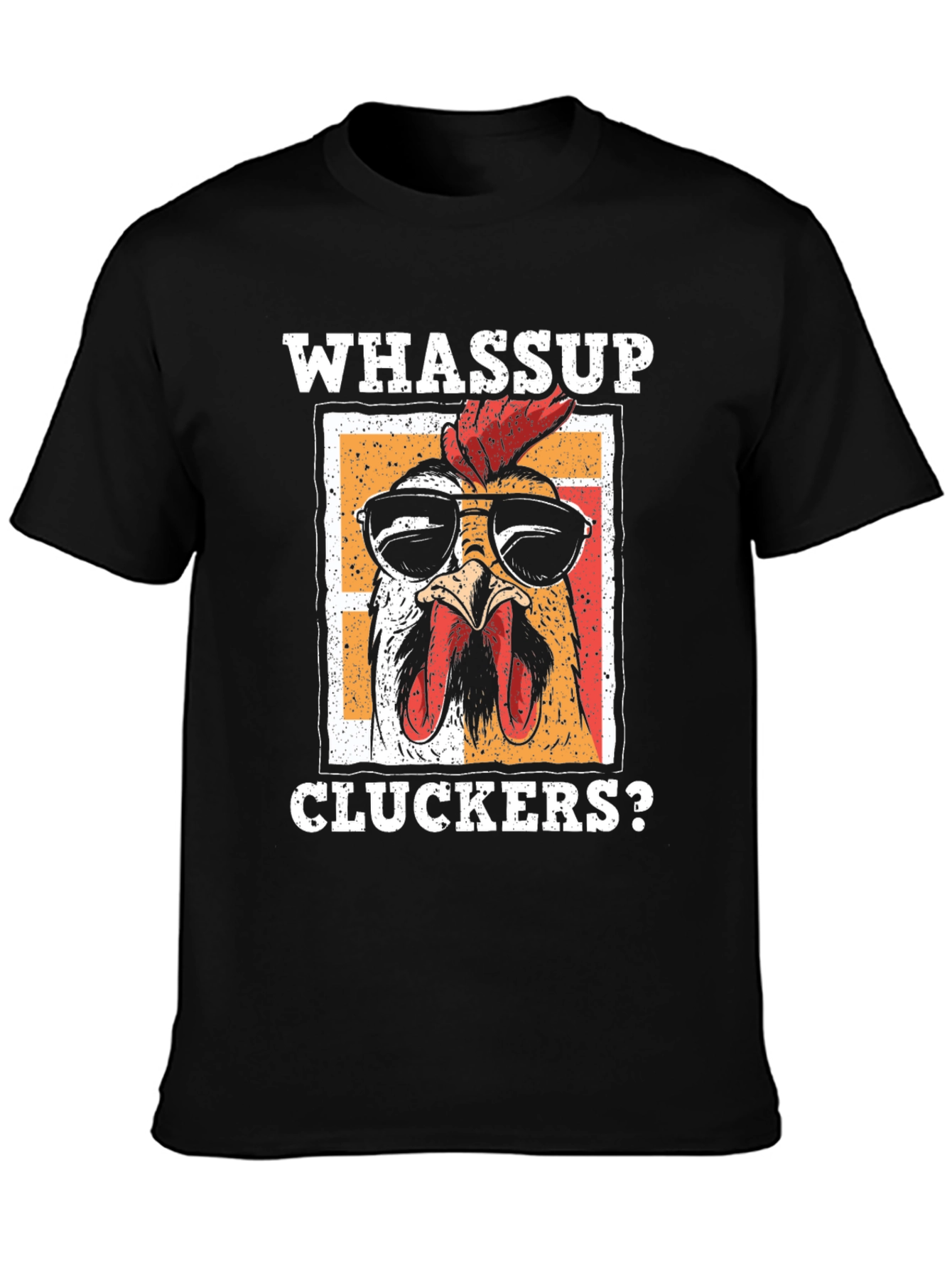Black Whassup Cluckers? T-Shirt - Cool Chicken Design view 3