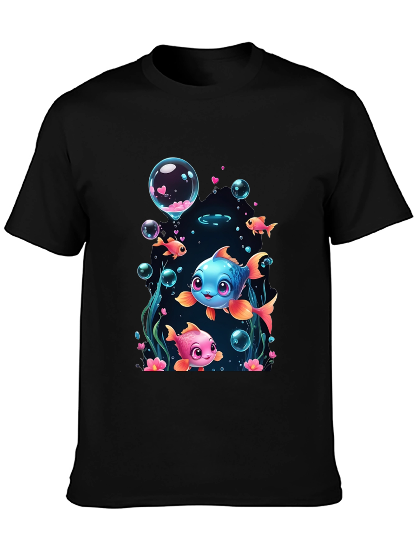 Black Cute Fish Graphic T-Shirt - Fun Undersea Design view 3