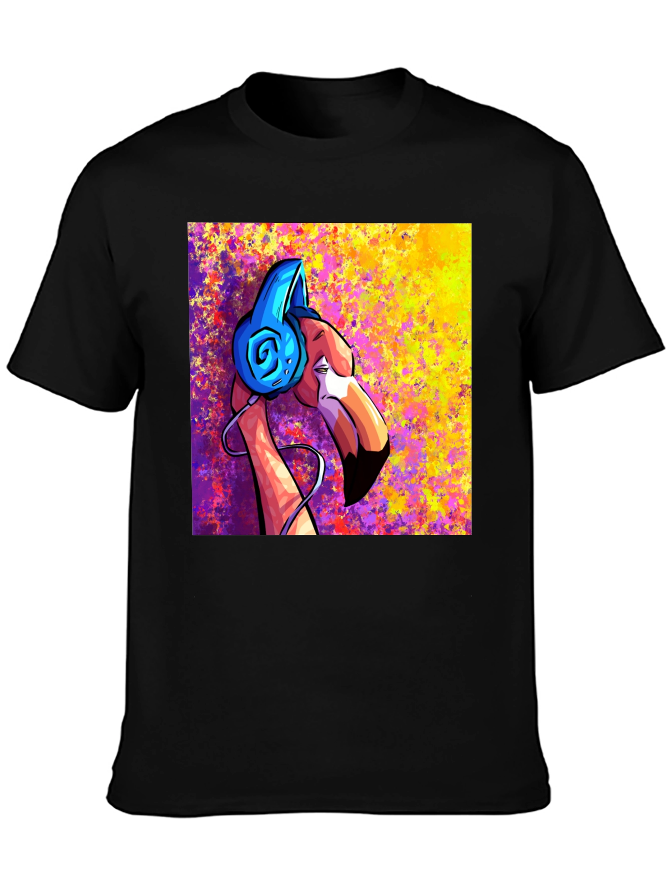 Black Cool Flamingo DJ Graphic T-Shirt view 3