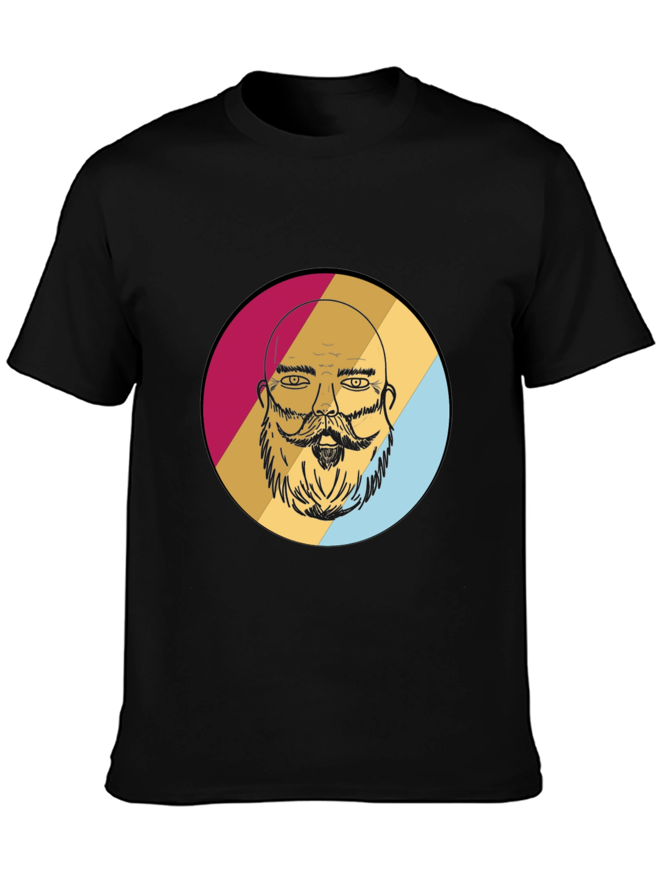 Black Bearded Man Graphic Tee - Retro Style view 3