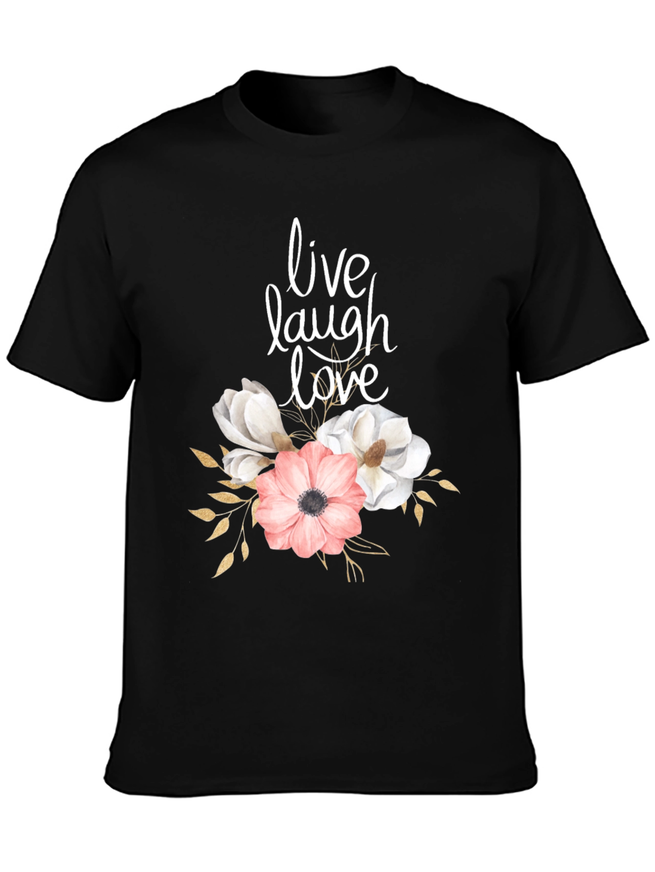 Black Live Laugh Love Floral Graphic T-Shirt view 3