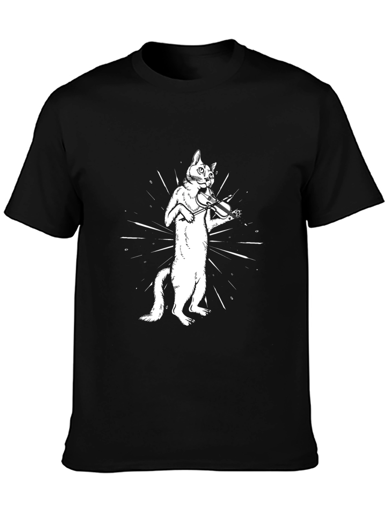 Black Cat Violinist Black T-Shirt - Musical Feline Fun! view 3