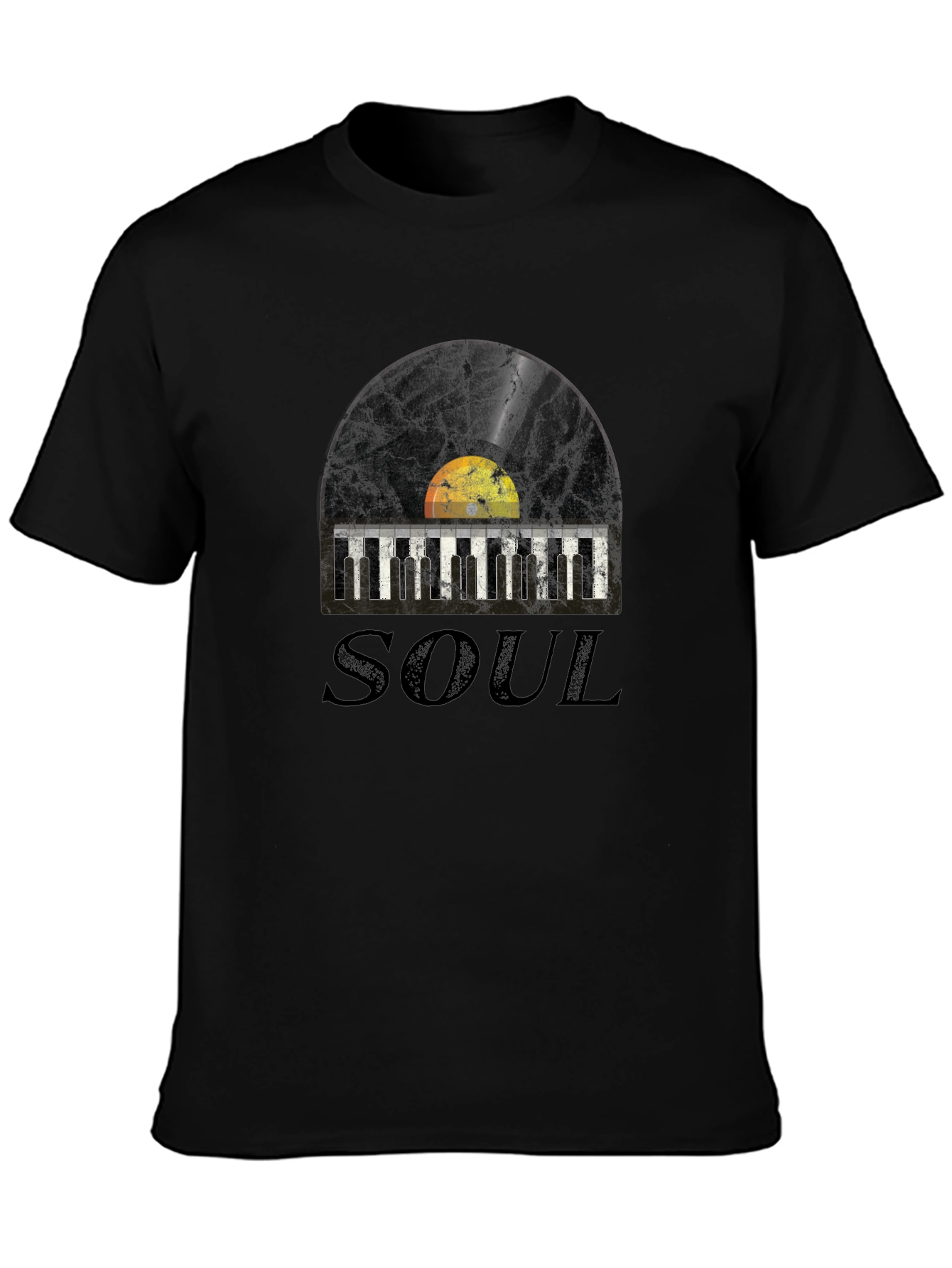 Black Soul Music Record & Piano Keys Graphic T-Shirt view 3
