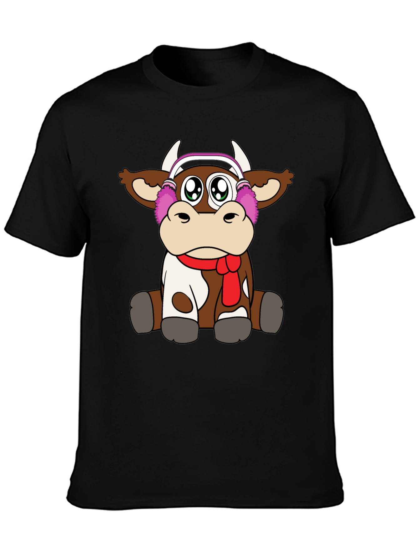 Black Cute Cartoon Cow Graphic Tee view 3