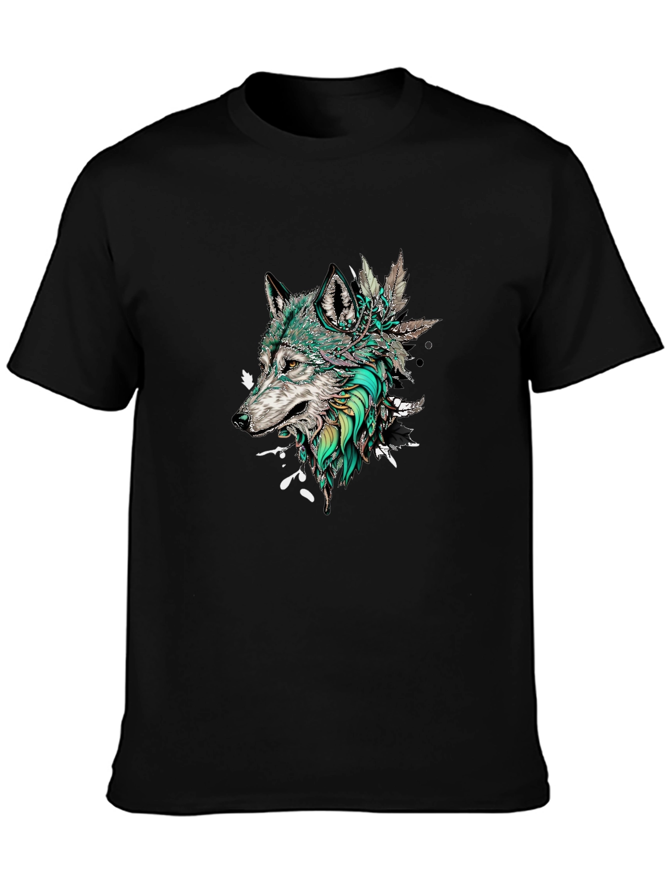 Black Wolf Graphic Print Men's Black T-Shirt view 3