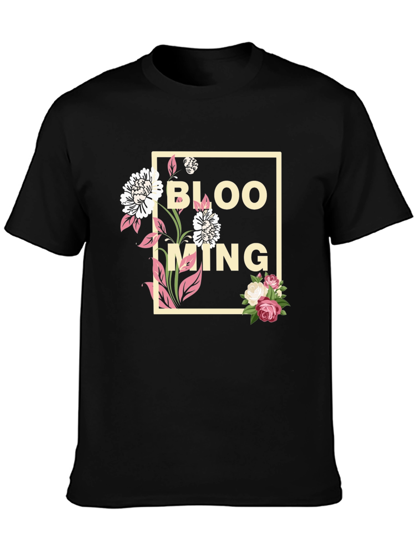 Black Blooming Graphic Tee - Trendy Floral Design view 3