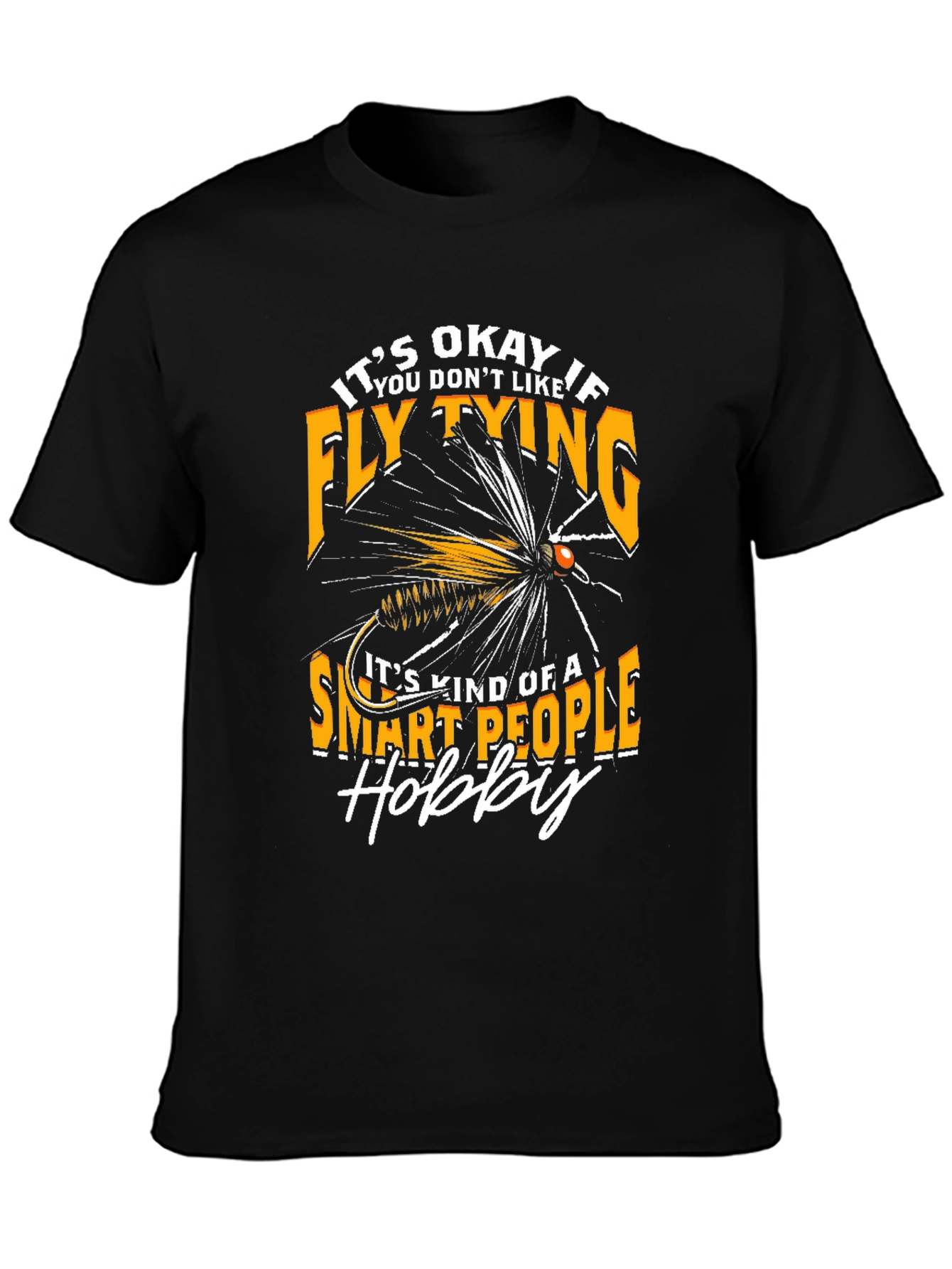 Black Fly Tying Hobby T-Shirt - Smart People Design view 3