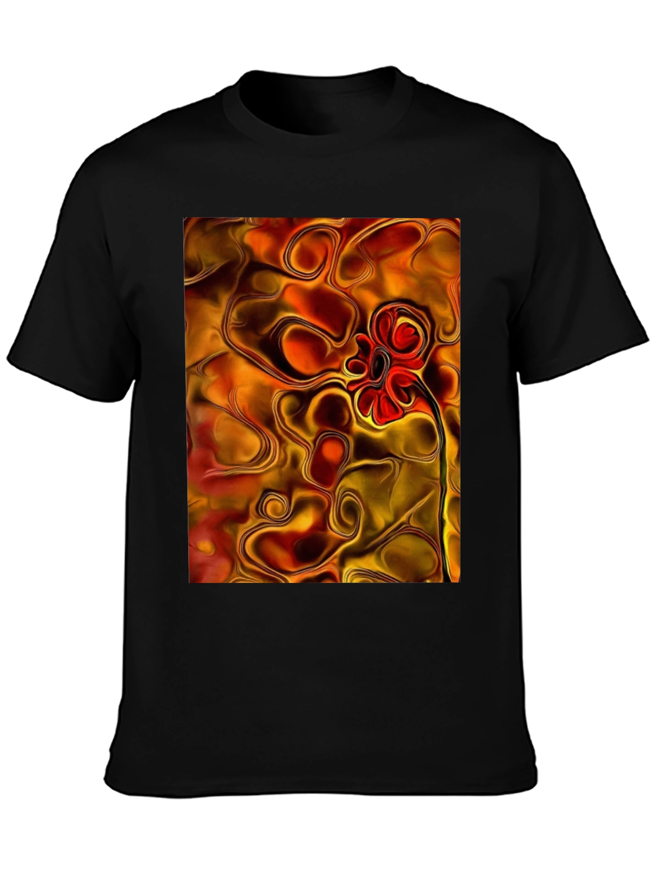 Black Abstract Flower Graphic Black T-Shirt view 3