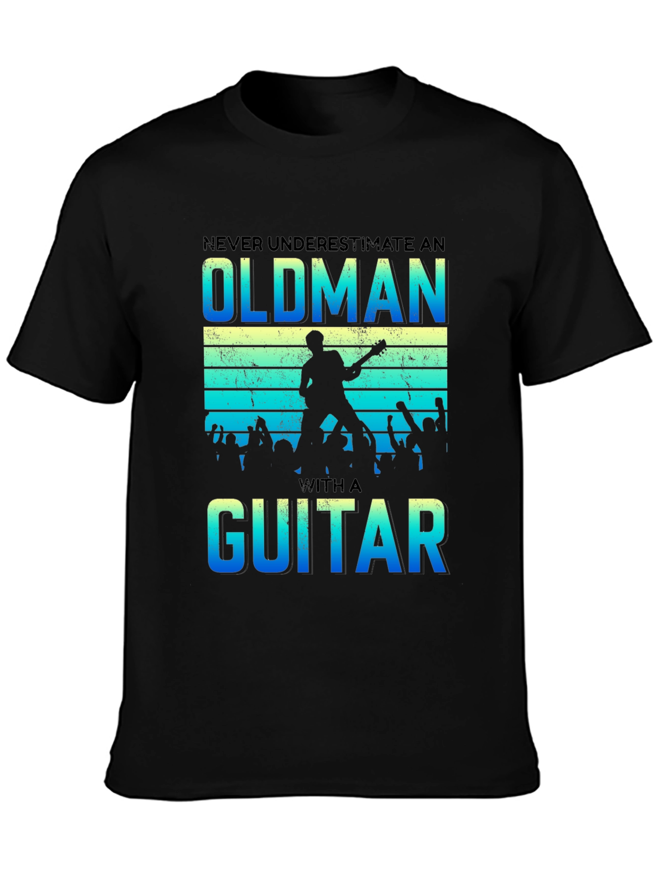 Black Never Underestimate an Old Man with a Guitar T-Shirt view 3