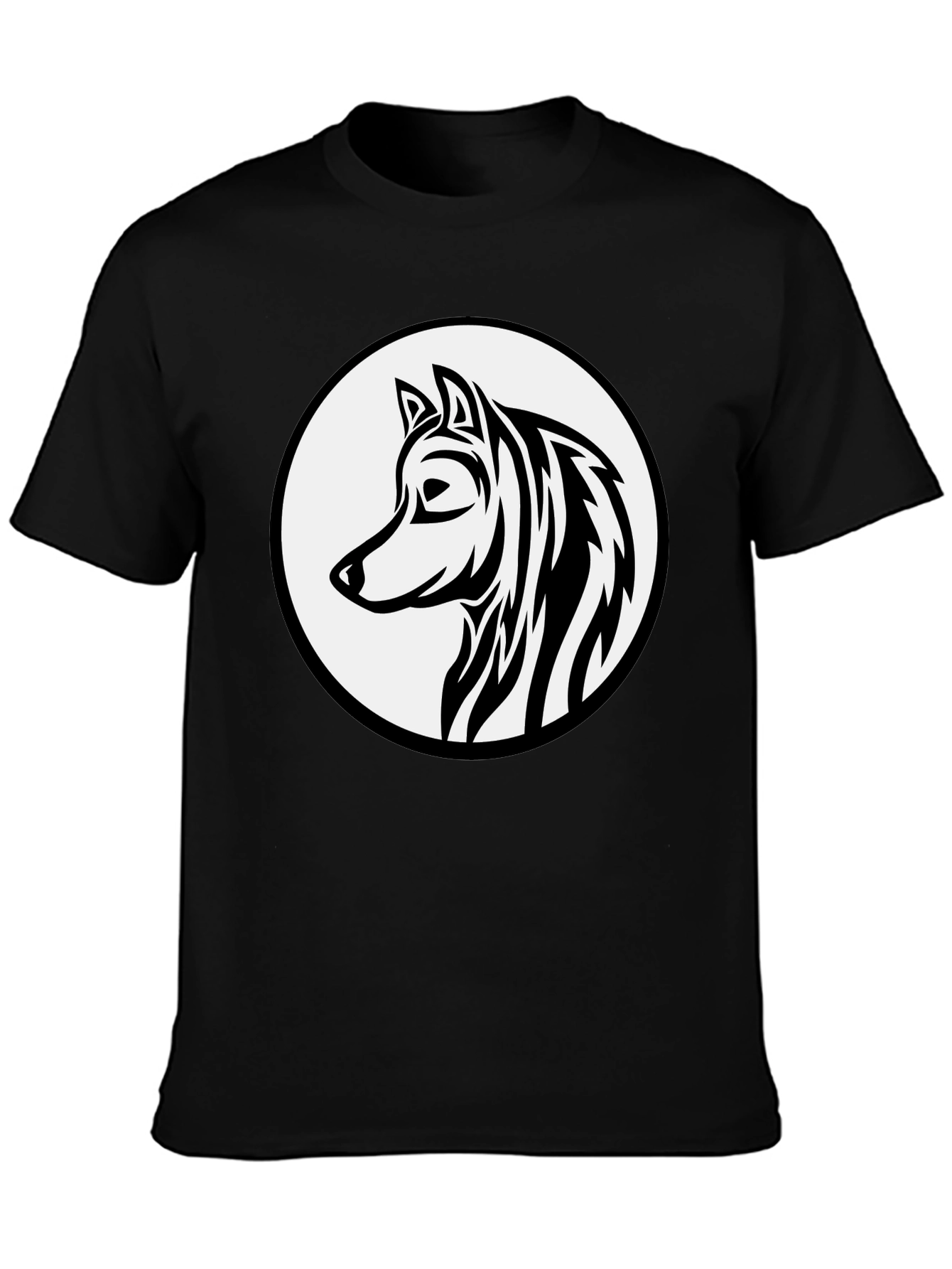 Black Black Wolf Graphic Tee - Tribal Style Circle Design view 3