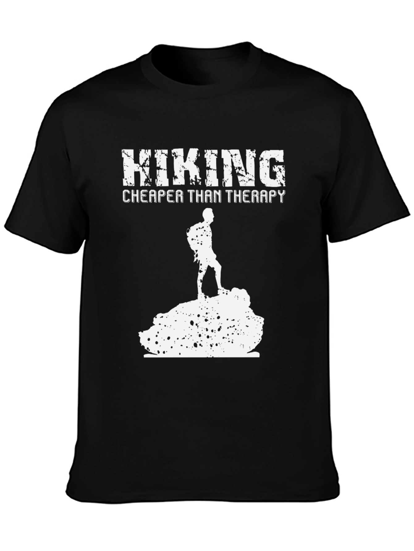 Black Hiking Cheaper Than Therapy Black T-Shirt view 3