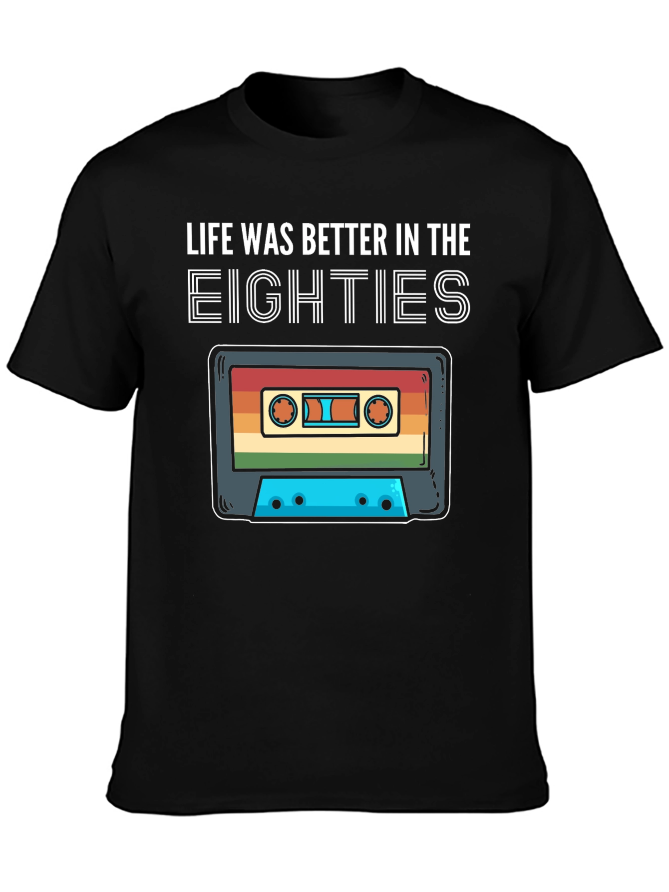 Black Retro 80s Cassette Tape T-Shirt - Life Was Better view 3