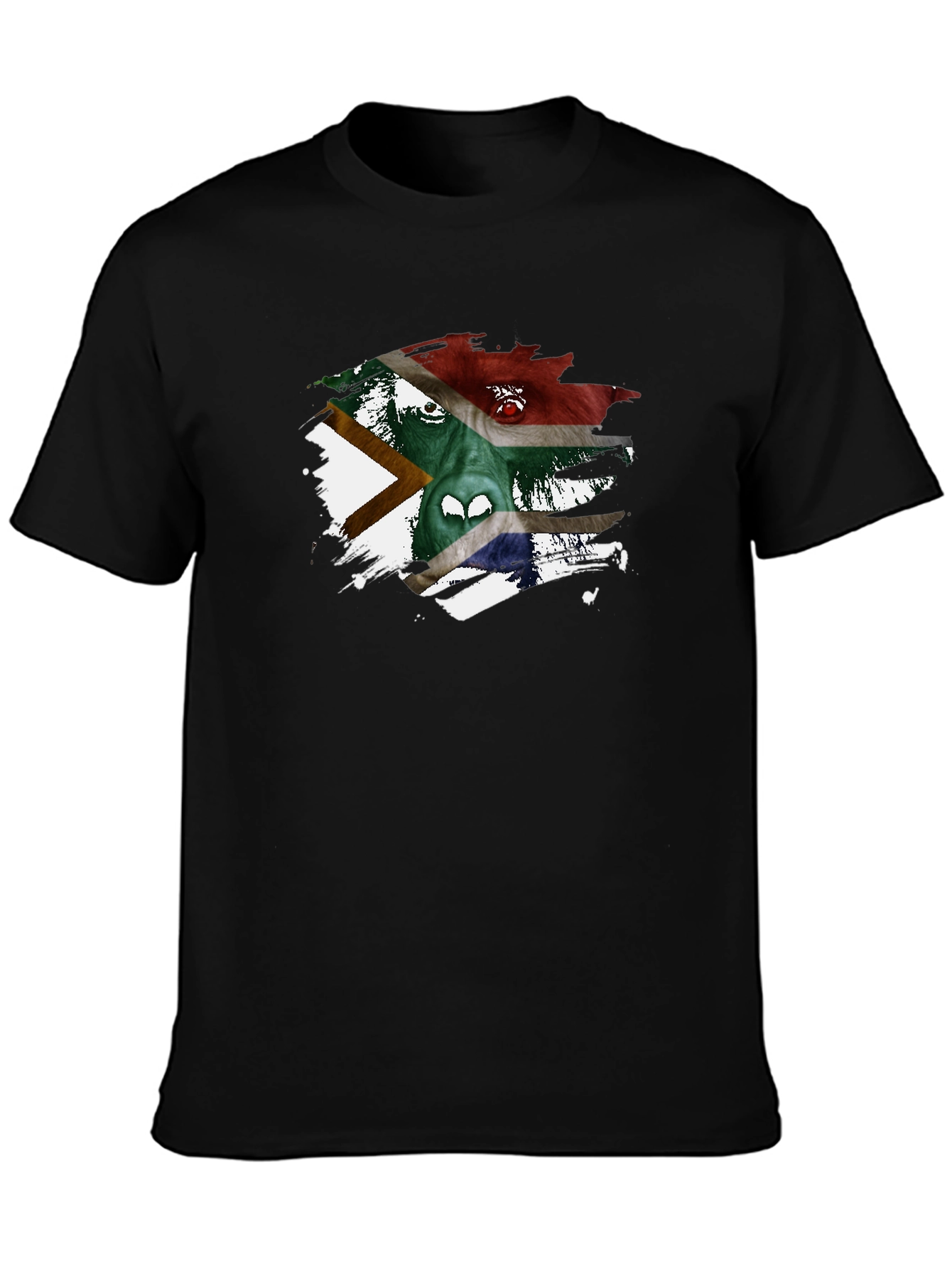 Black South Africa Flag Gorilla Graphic Black T-Shirt view 3