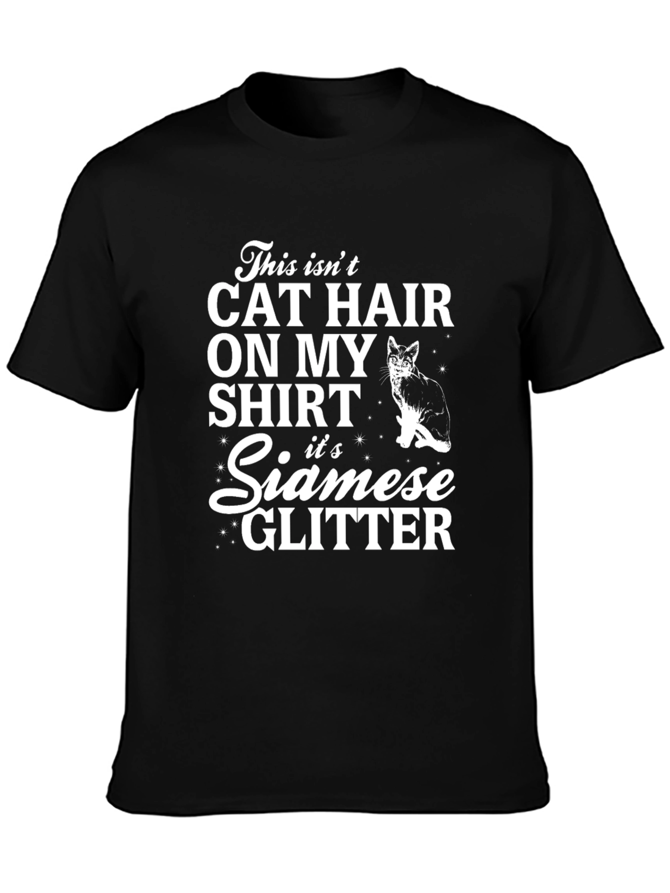 Black Cat Hair Siamese Glitter T-Shirt view 3