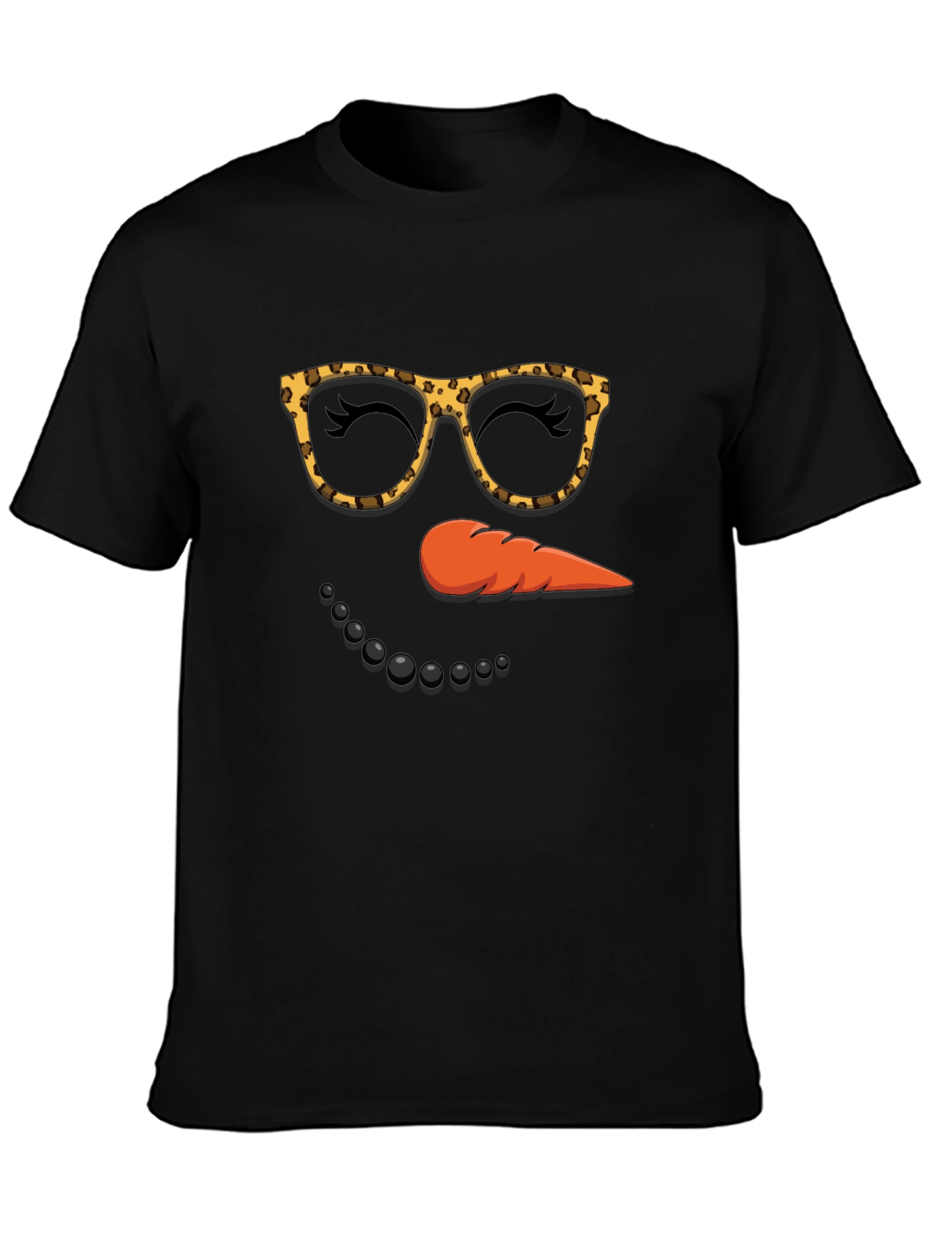 Black Snowman Face T-Shirt, Leopard Glasses view 3