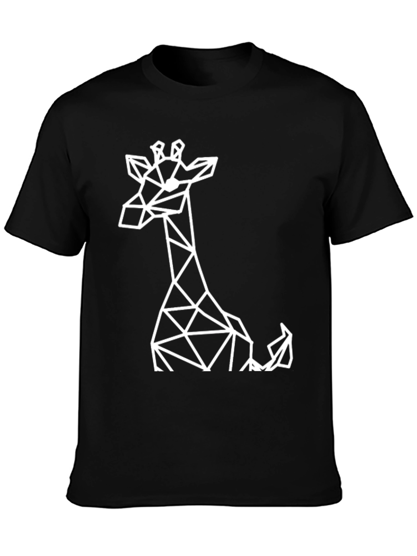 Black Geometric Giraffe Graphic Tee - Black Cotton T-Shirt view 3