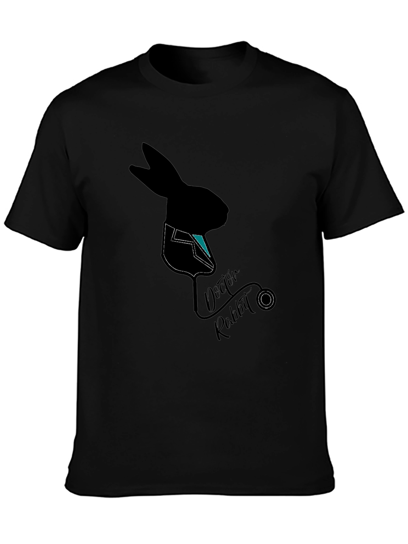Black Doctor Rabbit Graphic T-Shirt - Black Cotton Tee view 3