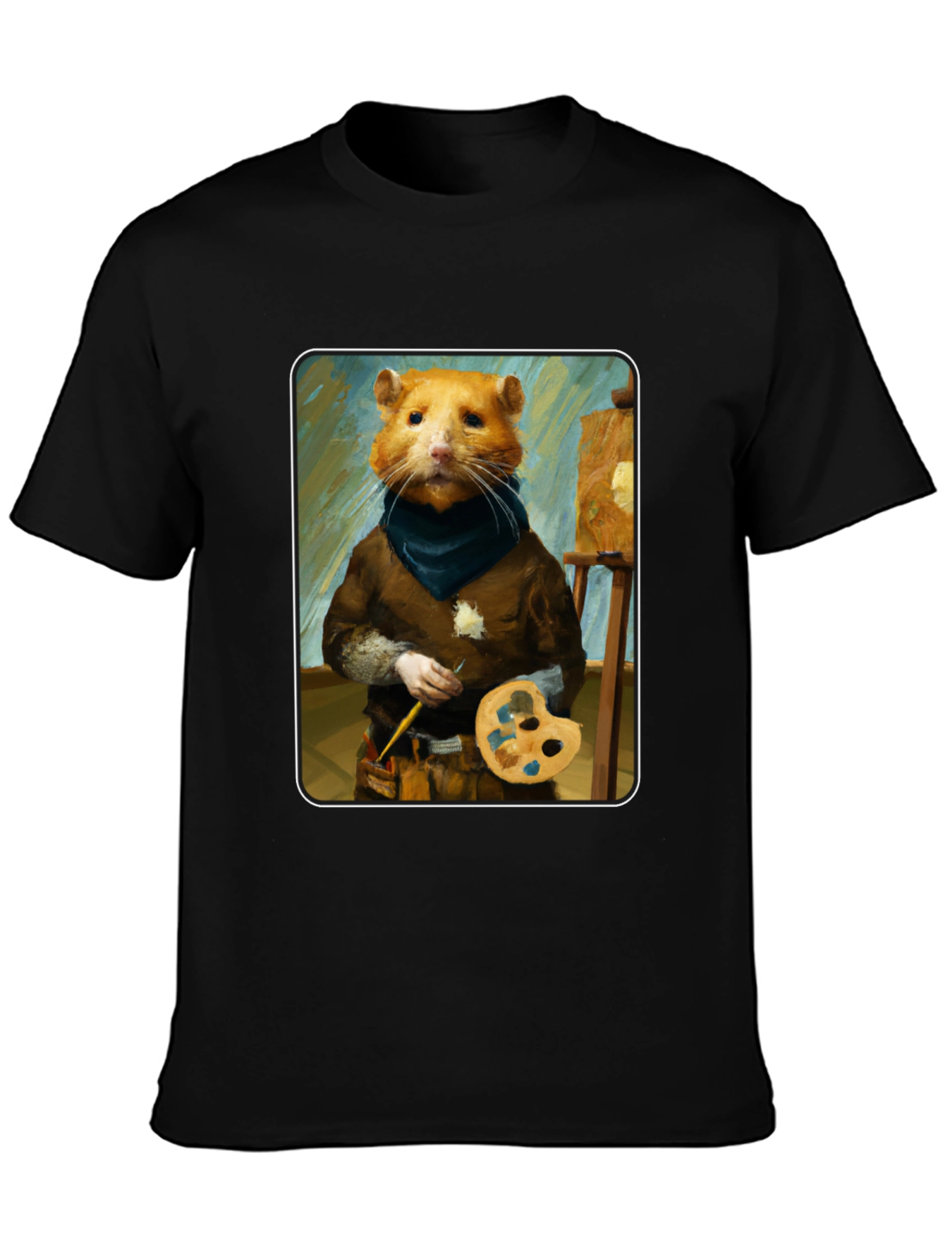 Black Hamster Painter T-Shirt - Artistic Novelty Tee view 3