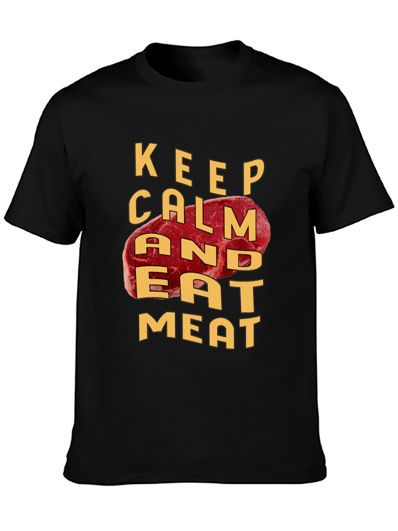 Black Keep Calm and Eat Meat T-Shirt view 3