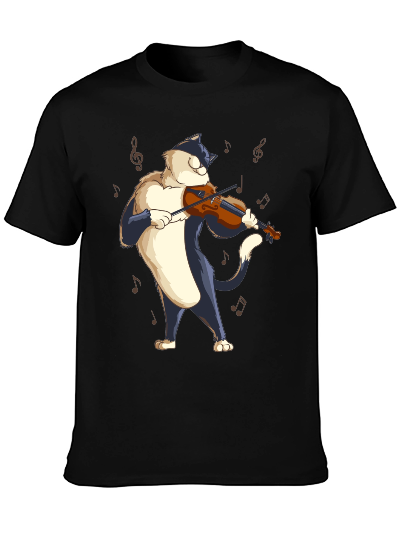Black Cat Violinist Black T-Shirt - Musical Feline Tee view 3