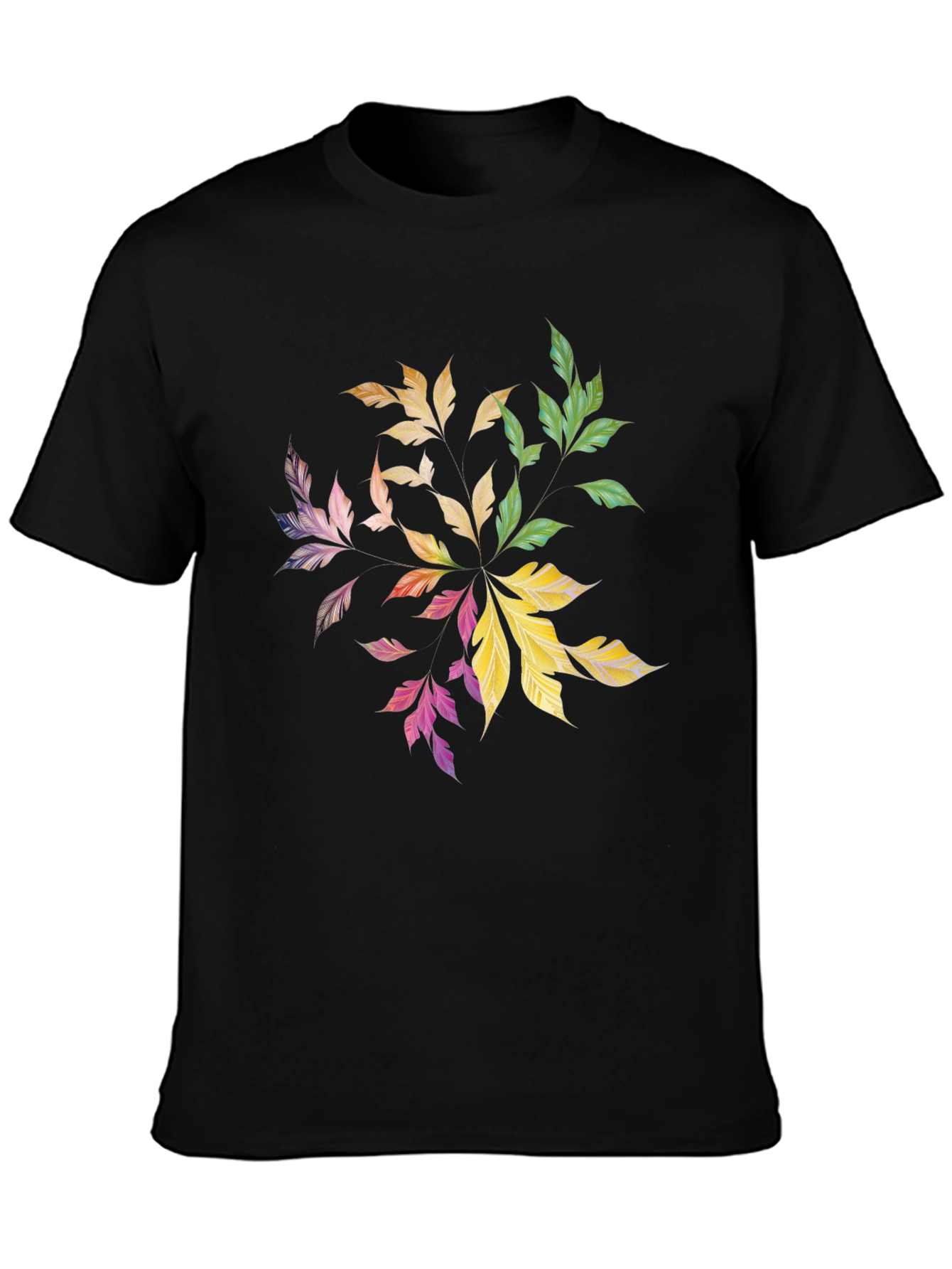Black Colorful Leaf Mandala Graphic Black Tee view 3